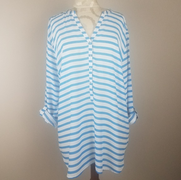 Grand & Greene Tops - NWT Grand & Greene Teal Blue & White Top Size: XL
